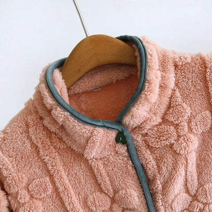 Autumn and Winter 2025 New Women's Nightgown Flannel Sweet and cute Bathrobe Women's Nightdress Stand collar Button Home Dress