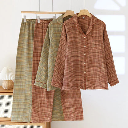 2025 Women's New Spring and Autumn Pajama Set 100% Cotton Long Sleeve Long Pants Two Piece Set Loose Collar Home Clothes Ladies