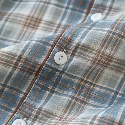 2025 Japanese New Men's Pajama Set Spring/Summer Checkered Simple Long sleeved Two Piece Set 100%Cotton Cardigan Home Furnishing