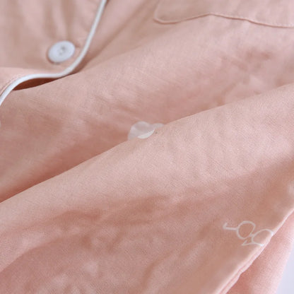 Summer new couple pajamas three-piece set short-sleeved + shorts + trousers 100% cotton gauze men's and women's home clothes