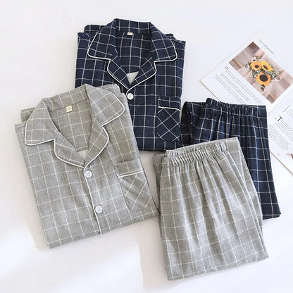 2025 New Spring and Autumn Men's Pajama Set 100% Cotton Long Sleeve Long Pants Two Piece Set Loose Large Home Clothes