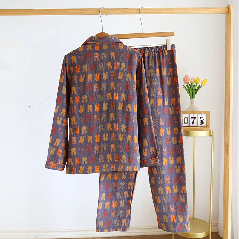 2025 Spring and Autumn New Couple Pajama Set 100% Cotton Long Sleeve Pants for Men and Women Two Piece Cute Home Furnishings
