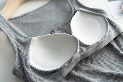 2025 Summer New Women's Short Tank Top with Chest Cushion Bottom Women's Viscous Fiber Inner Strap Top Thin Thread Pajamas