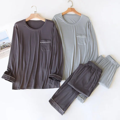New Spring and Autumn Men's Pajamas Set Modal Long Sleeve Pants Two Piece Loose Oversize Home Suit Pajamas For Men Sleepwear