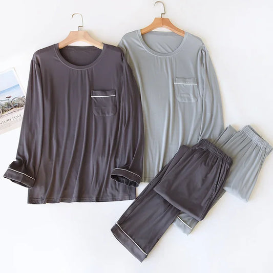 New Spring and Autumn Men's Pajamas Set Modal Long Sleeve Pants Two Piece Loose Oversize Home Suit Pajamas For Men Sleepwear