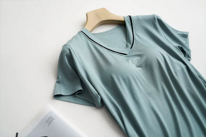 2025 summer new women's pajamas 3-piece Modal large simple pajamas with bra short sleeves+shorts+trousers casual home wear