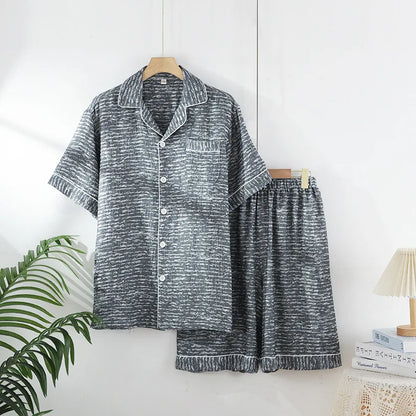 2025 New Summer Couple's Pajama Set 100% Cotton Men's and Women's Short Sleeve Shorts Two Piece Set Thin Home Clothing