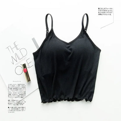 Japanese thread cotton beauty back short tube top female straps chest pads exposed umbilical sling bra integrated vest wrapped