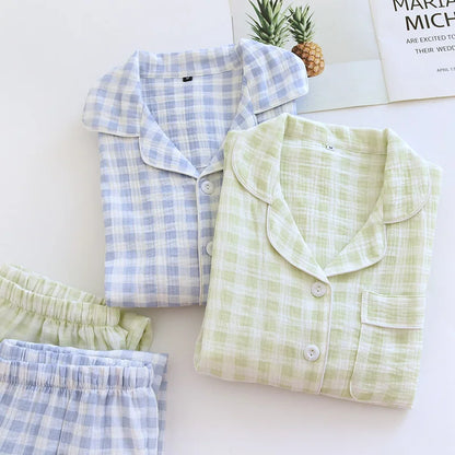 2025 New Spring Couple's Pajama Set 100% Cotton Long Sleeve Long Pants Two Piece Set Checkered Men's and Women's Home Clothes