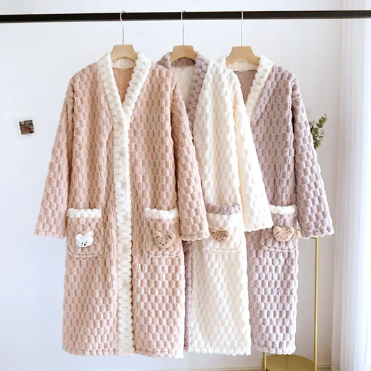 2025 New Autumn/Winter Women's Sleeping Skirt Flannel Plush Thickened Warm Long Dress Coral Plush Home Fur Sleeping Skirt Ladies