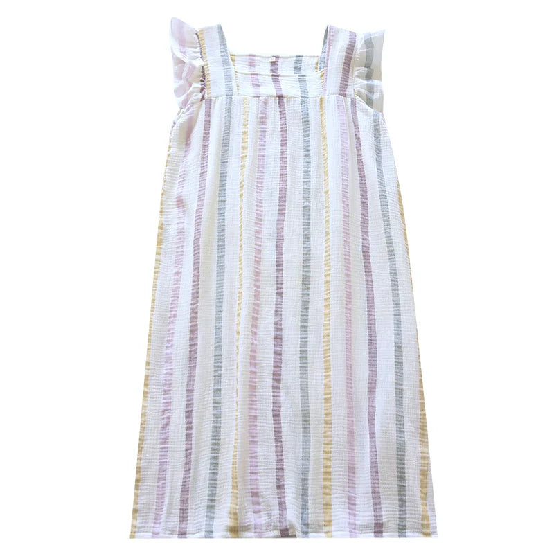2025 Summer New Women's Sleeping Skirt 100% Cotton Crepe Sling Skirt Soft and Comfortable Sleeveless Tank Top Home Dress Ladies