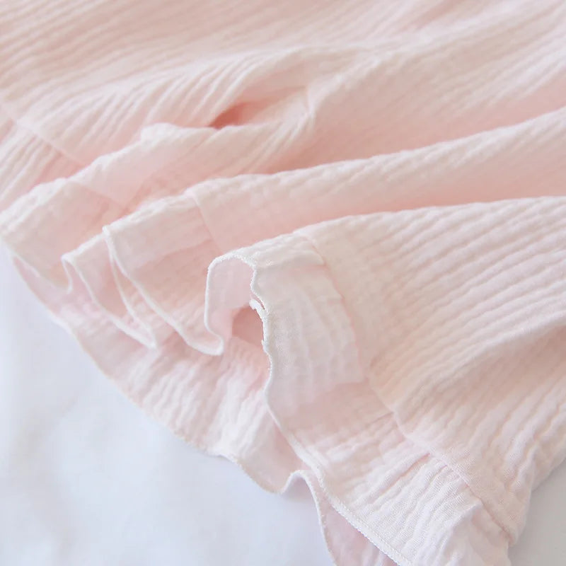Japanese summer new short-sleeved shorts ladies pajamas set 100% cotton crepe solid color fresh home clothes two-piece set