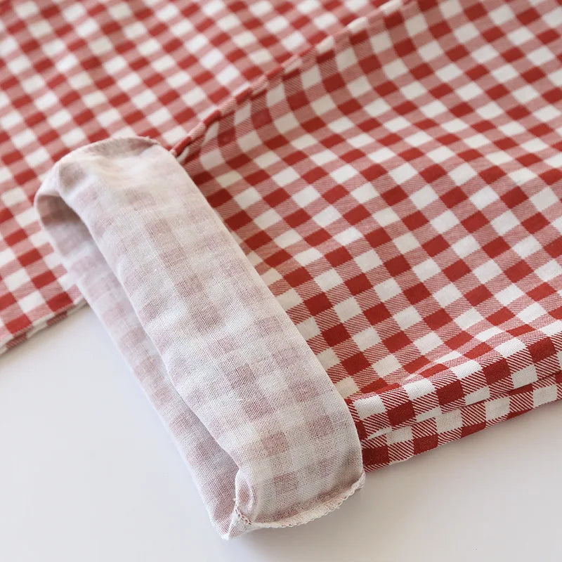 2025 Spring/Summer Couple Pajama Set 100% Cotton Double Layer Gauze Men's and Women's Japanese Plaid Set Long sleeved Home Fury