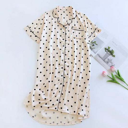 2025 New Women's Summer Short sleeved Nightwear 100% Viscous Fiber Comfortable and Breathable Soft Dress Thin Large Home Fury