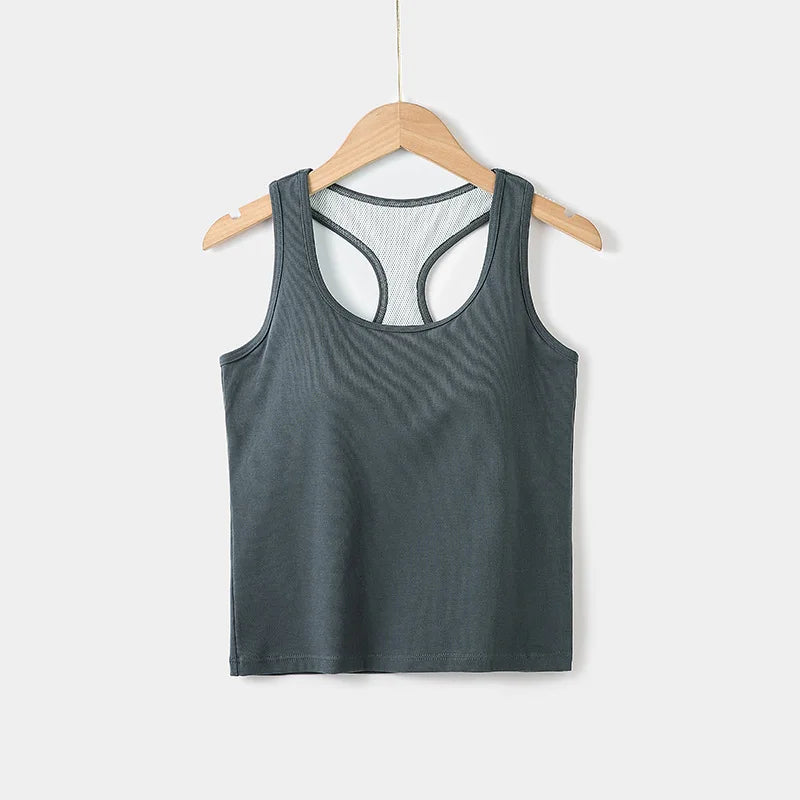 2025 New Women's Summer Pure Cotton Tank Top with Breast Pads Bra One Piece Racerback Backing Sleepwear Home Furnishing Top