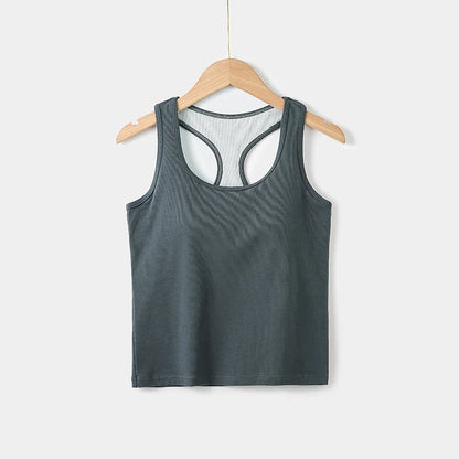 2025 New Women's Summer Pure Cotton Tank Top with Breast Pads Bra One Piece Racerback Backing Sleepwear Home Furnishing Top