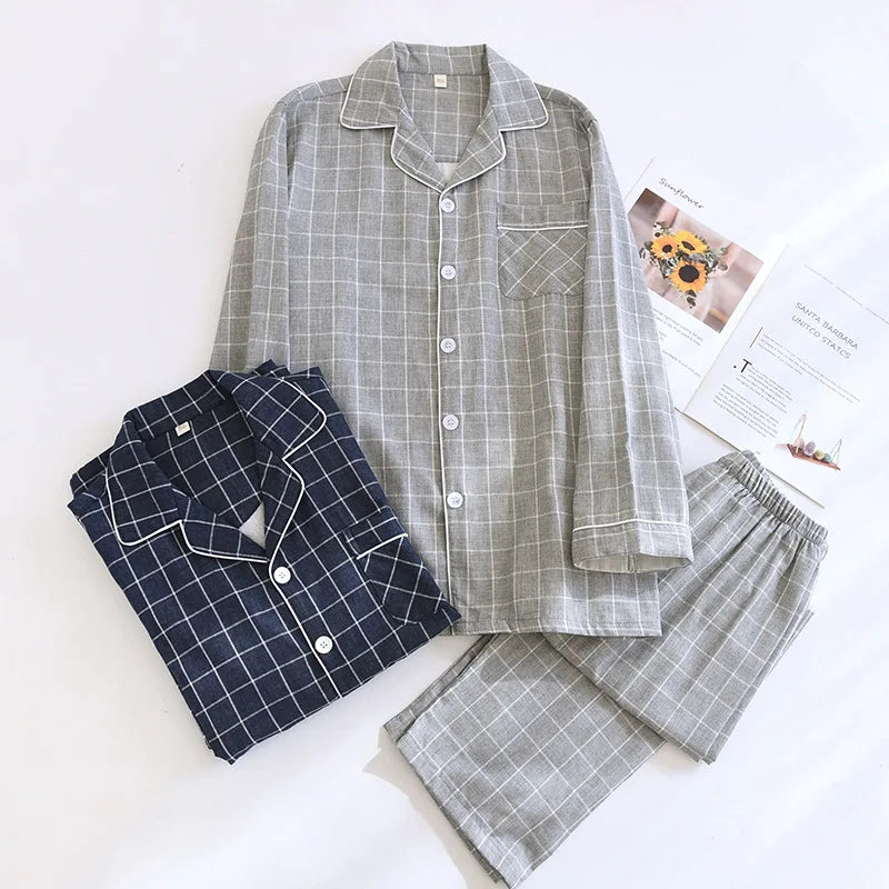 2025 New Spring and Autumn Men's Pajama Set 100% Cotton Long Sleeve Long Pants Two Piece Set Loose Large Home Clothes
