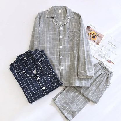 2025 New Spring and Autumn Men's Pajama Set 100% Cotton Long Sleeve Long Pants Two Piece Set Loose Large Home Clothes