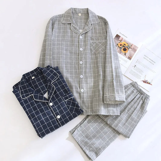 2025 New Spring and Autumn Men's Pajama Set 100% Cotton Long Sleeve Long Pants Two Piece Set Loose Large Home Clothes