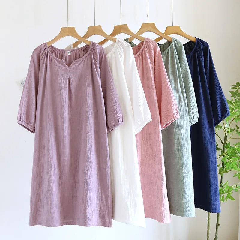 2025 New Spring and Autumn Women's Sleeping Skirt 100% Cotton Crepe Colorful Sleeping Skirt Large Loose Home Skirt Nightgown