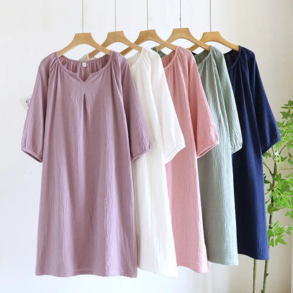 2025 New Spring and Autumn Women's Sleeping Skirt 100% Cotton Crepe Colorful Sleeping Skirt Large Loose Home Skirt Nightgown