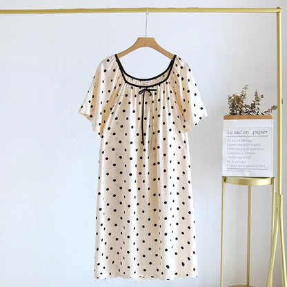 2025 New Women's Summer Short sleeved Nightwear 100% Viscous Fiber Comfortable and Breathable Soft Dress Thin Large Home Fury