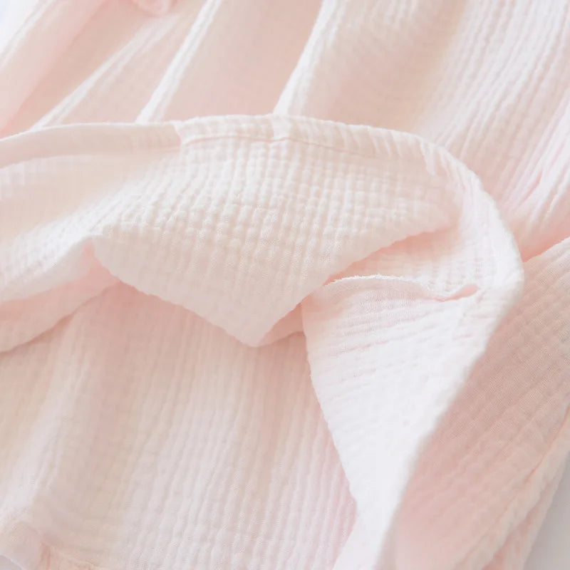 Japanese summer new short-sleeved shorts ladies pajamas set 100% cotton crepe solid color fresh home clothes two-piece set