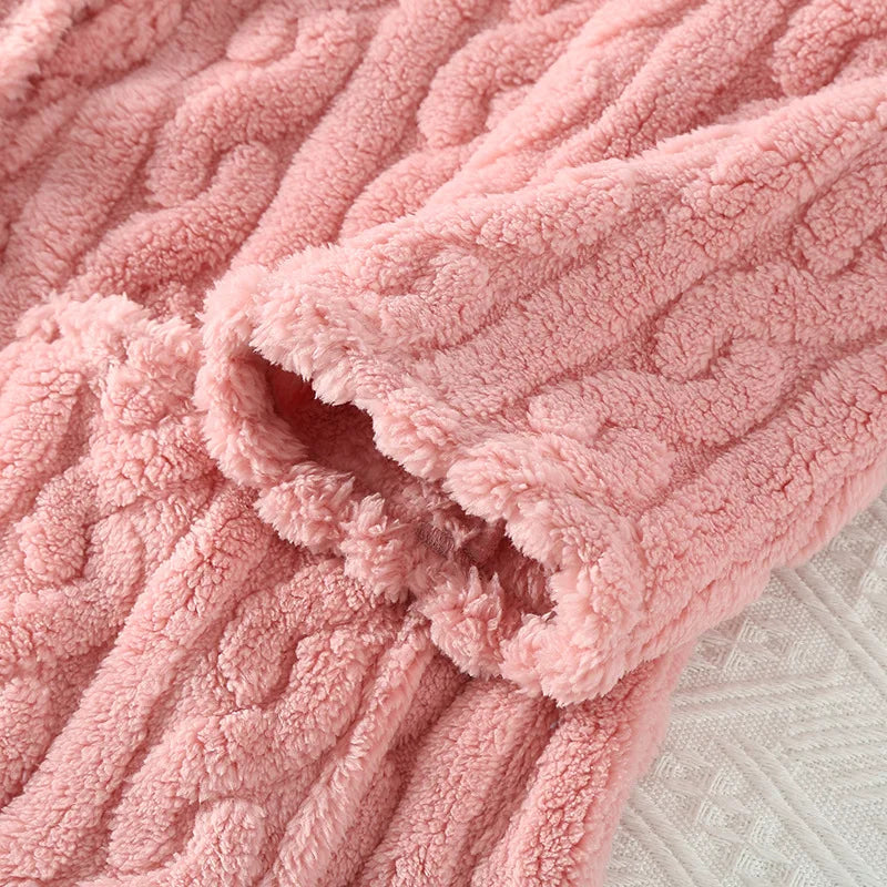 2025 New Autumn/Winter Women's Bathrobe Flannel Thickened Warm Buckle Long Dress Solid Color Nightgown Home Fur Ladies