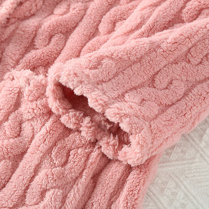 2025 New Autumn/Winter Women's Bathrobe Flannel Thickened Warm Buckle Long Dress Solid Color Nightgown Home Fur Ladies