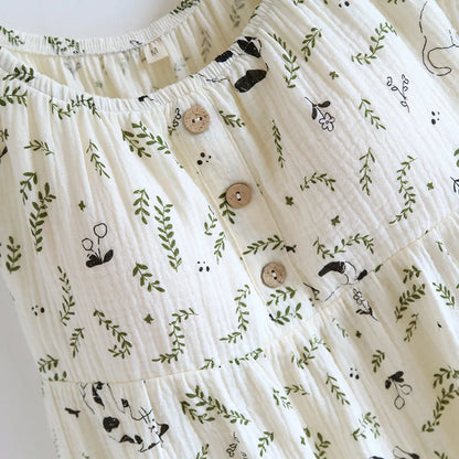 2025 New Summer Women's Pajamas Two Piece Set 100% Cotton Crepe Cloth with Chest Cushion Suspender+Shorts Set Cute Home Fury
