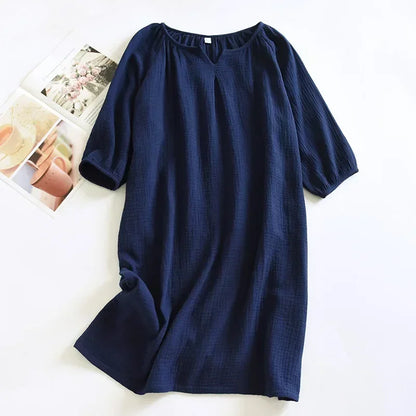 2025 New Spring and Autumn Women's Sleeping Skirt 100% Cotton Crepe Colorful Sleeping Skirt Large Loose Home Skirt Nightgown