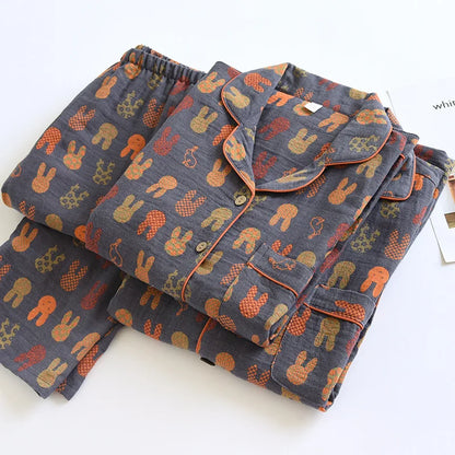 2025 Spring and Autumn New Couple Pajama Set 100% Cotton Long Sleeve Pants for Men and Women Two Piece Cute Home Furnishings