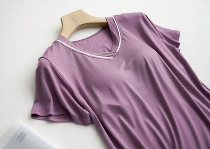 2025 summer new women's pajamas 3-piece Modal large simple pajamas with bra short sleeves+shorts+trousers casual home wear