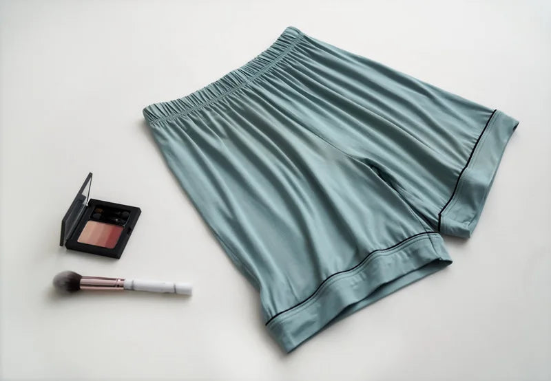 2025 summer new women's pajamas 3-piece Modal large simple pajamas with bra short sleeves+shorts+trousers casual home wear