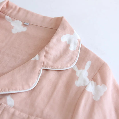 Summer new couple pajamas three-piece set short-sleeved + shorts + trousers 100% cotton gauze men's and women's home clothes