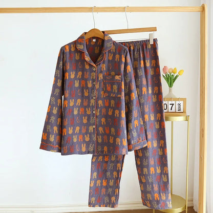 2025 Spring and Autumn New Couple Pajama Set 100% Cotton Long Sleeve Pants for Men and Women Two Piece Cute Home Furnishings
